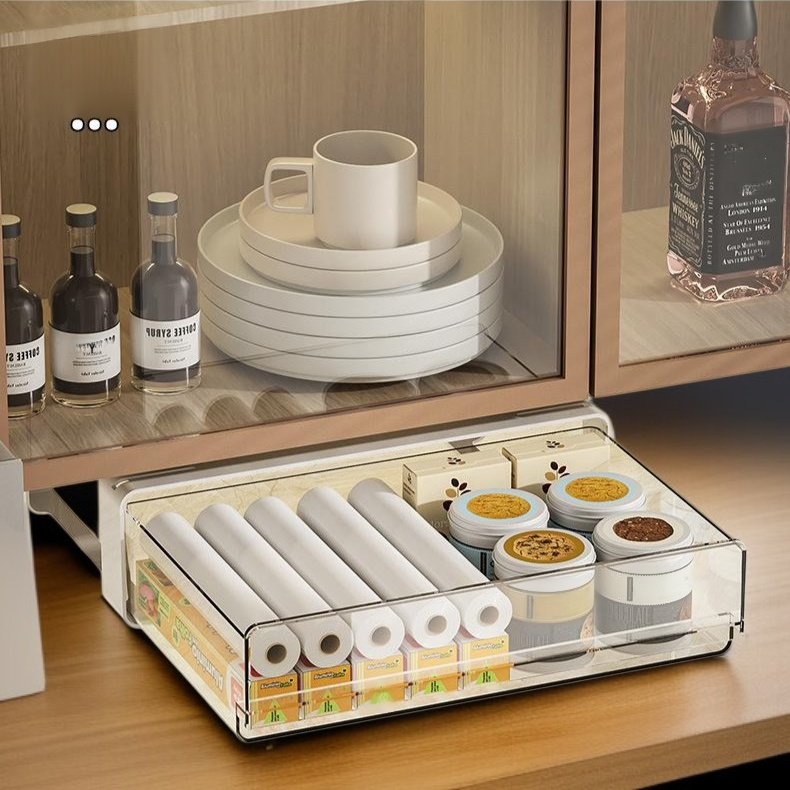 책상 밑 펀치 프리 수납함 문구 작업대 책상 밑 잡동사니 투명 선반