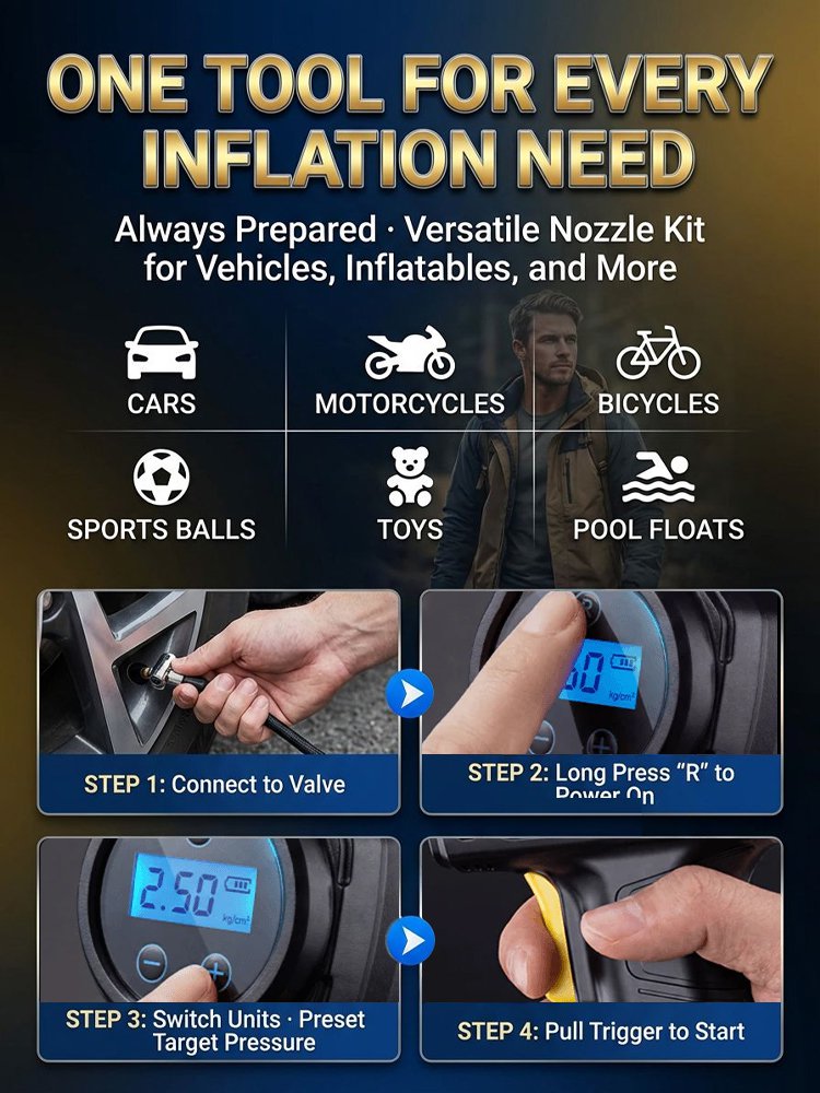 Ultra-fast wireless air pump anytime, anywhere