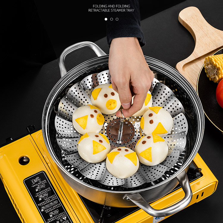 304ステンレス、伸縮可能な折り畳み蒸し器、伸縮デザイン、多くの鍋に適用、果物皿、水切り皿、蒸し器、多様な使い道、様々な食物に適用