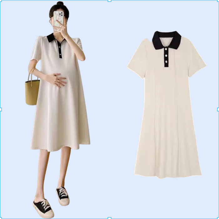 マタニティドレス 夏 半袖 ポロスカート ラペルマタニティドレス 夏 半袖 マタニティスカート 韓国風 ゆったり