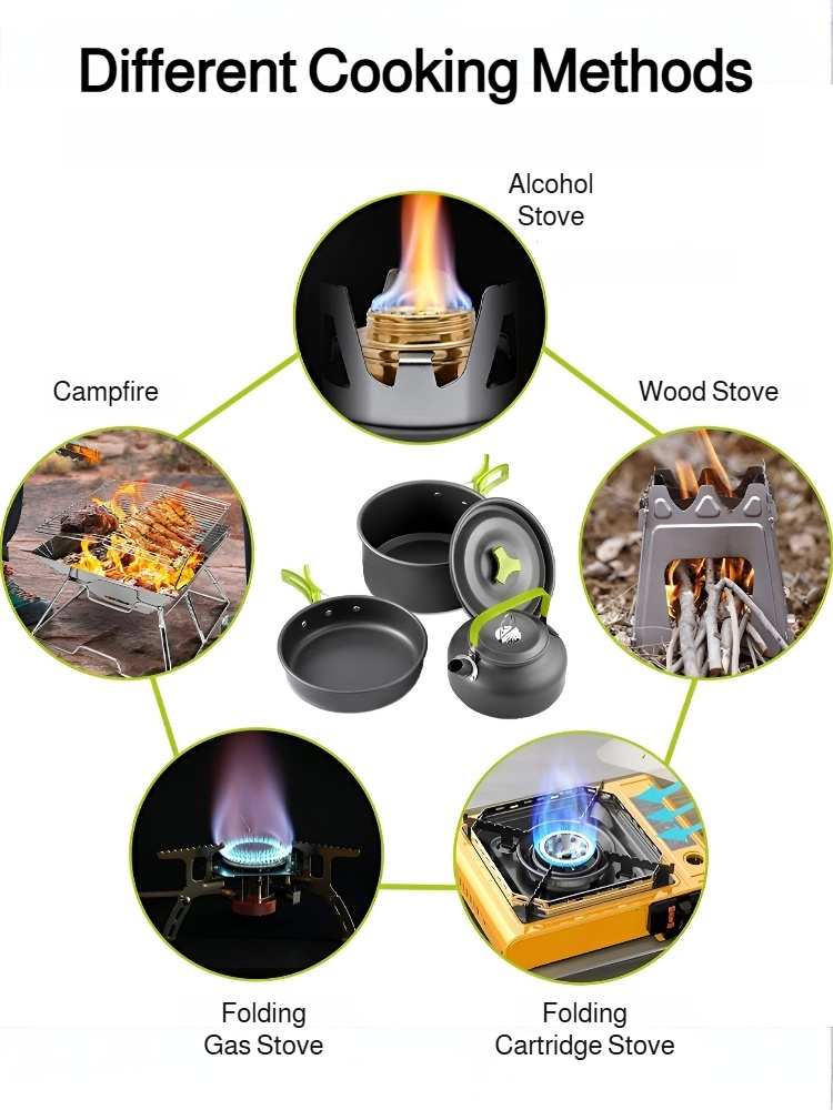 Portable Zusammenklappbares Aluminium-Kochgeschirr-Set