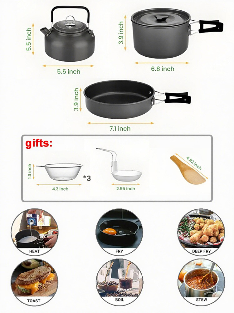 Portable Zusammenklappbares Aluminium-Kochgeschirr-Set