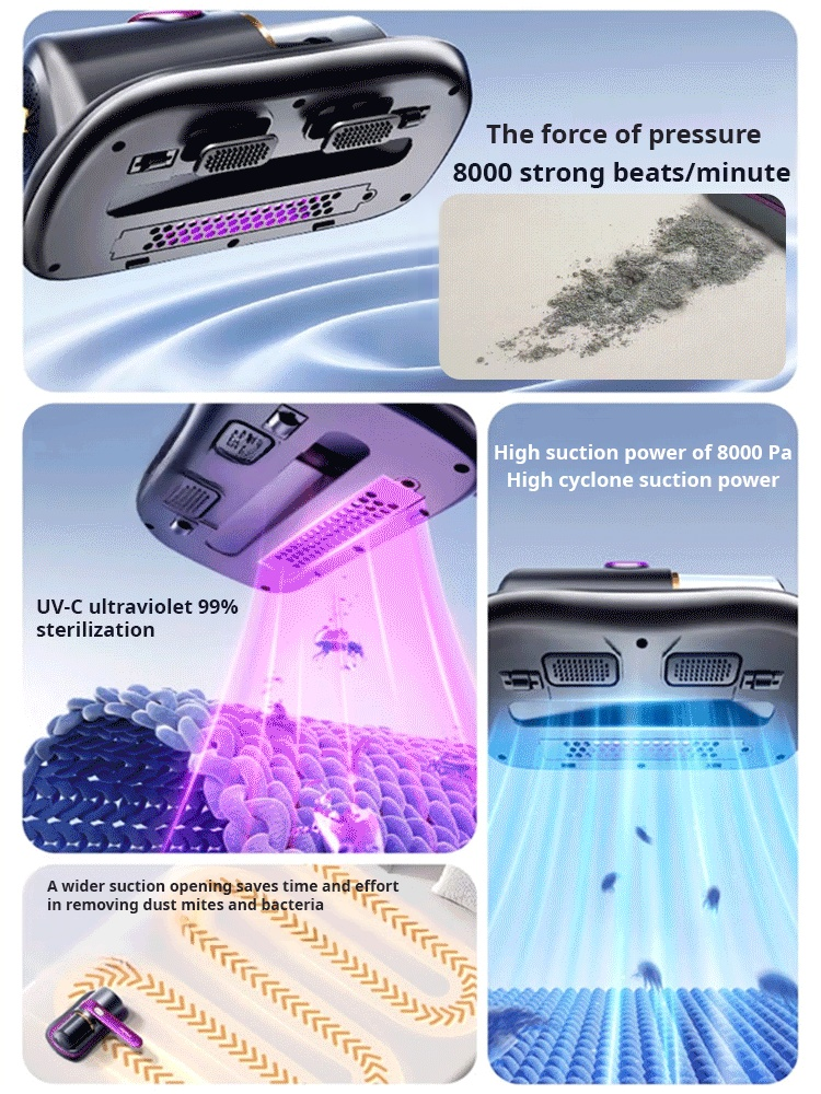Long life and big suction power】Premium wireless mite remover