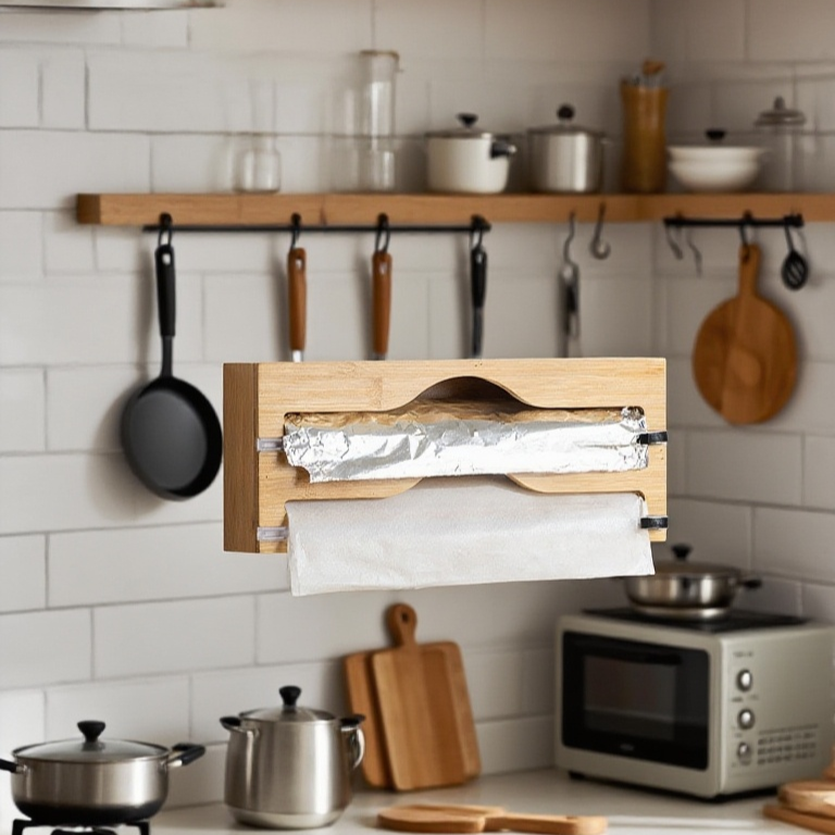 주방수납함 남죽랩커터 서랍형수납 은박커터통 대나무수납공구