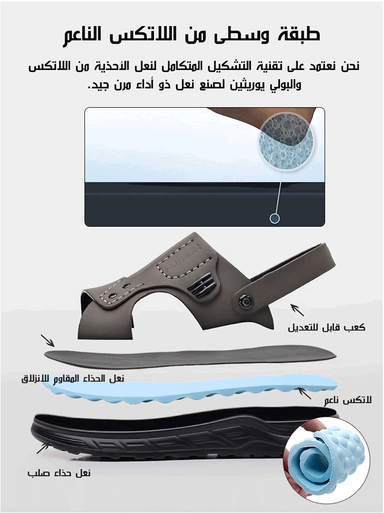 صندل رجالي من جلد البقر بنعل ناعم وجيد التهوية ومضاد للانزلاق
