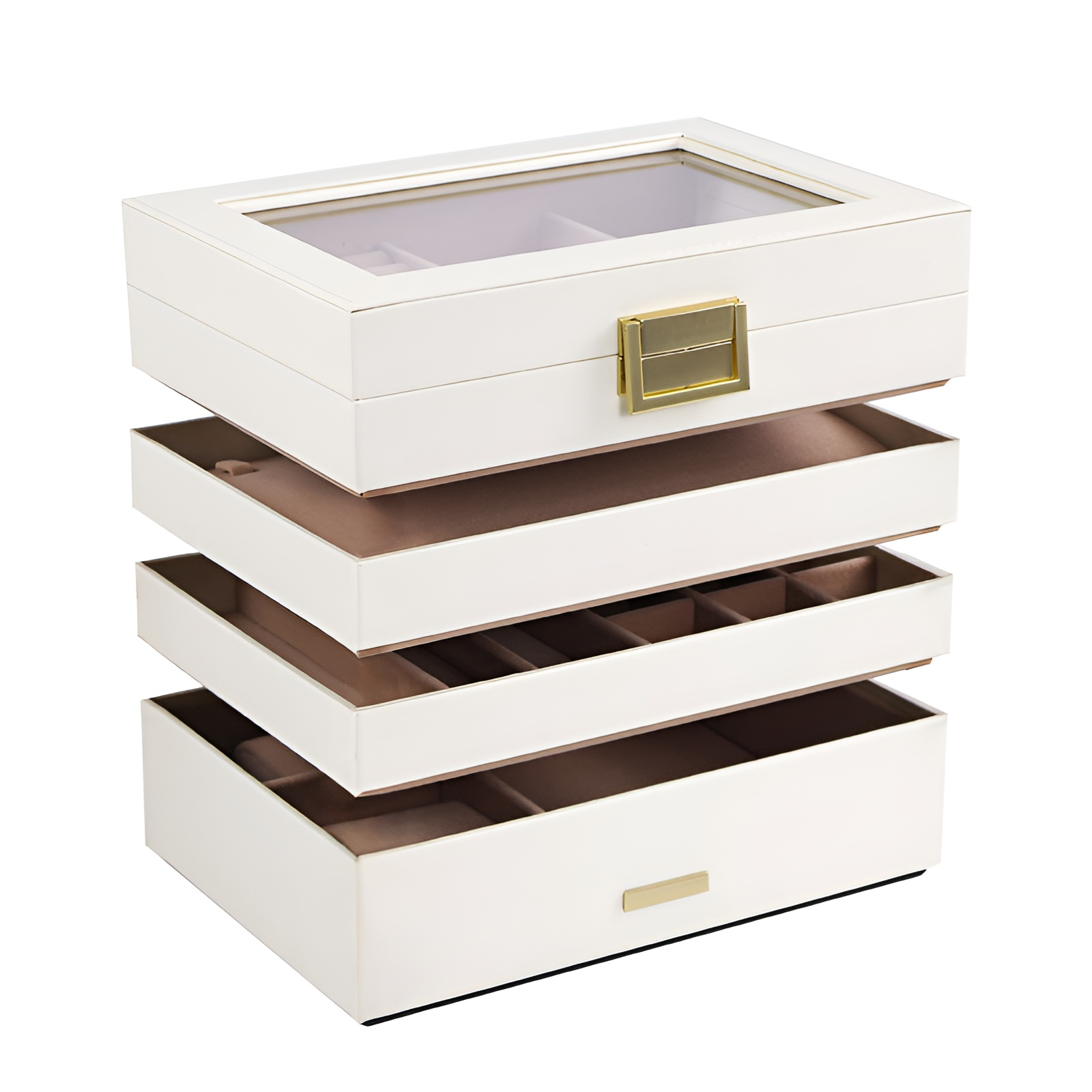 Large capacity multi-layer jewelry box with stackable trays