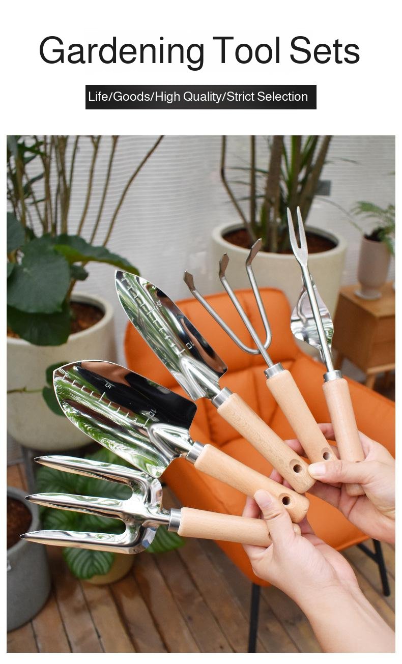 Ergonomic garden shovel set for planting