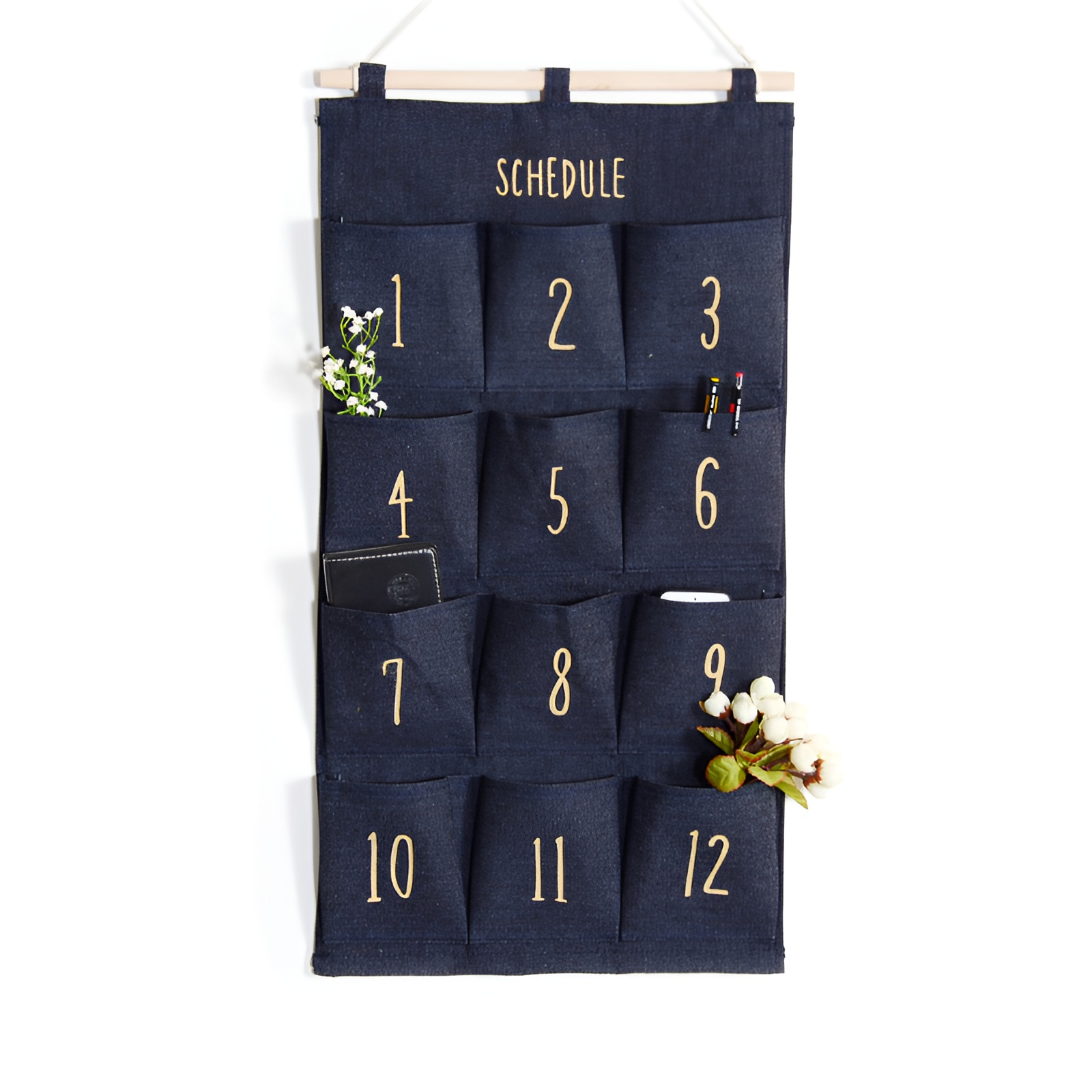 新学期シーズンのコットンとリネンの布の収納、12月の数字の収納、吊り下げバッグ、文字8の収納バッグ、装飾雑貨の収納バッグ