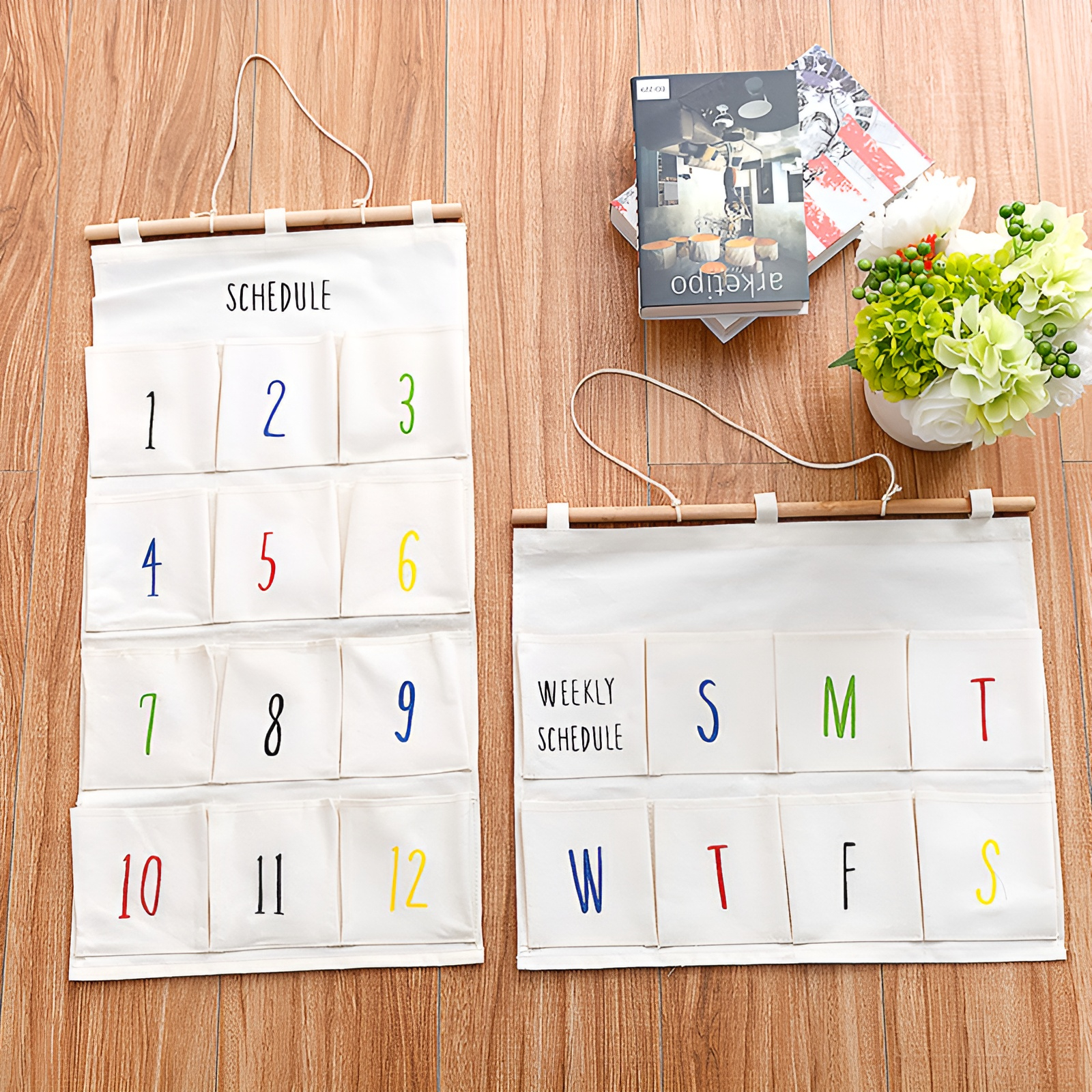 新学期シーズンのコットンとリネンの布の収納、12月の数字の収納、吊り下げバッグ、文字8の収納バッグ、装飾雑貨の収納バッグ