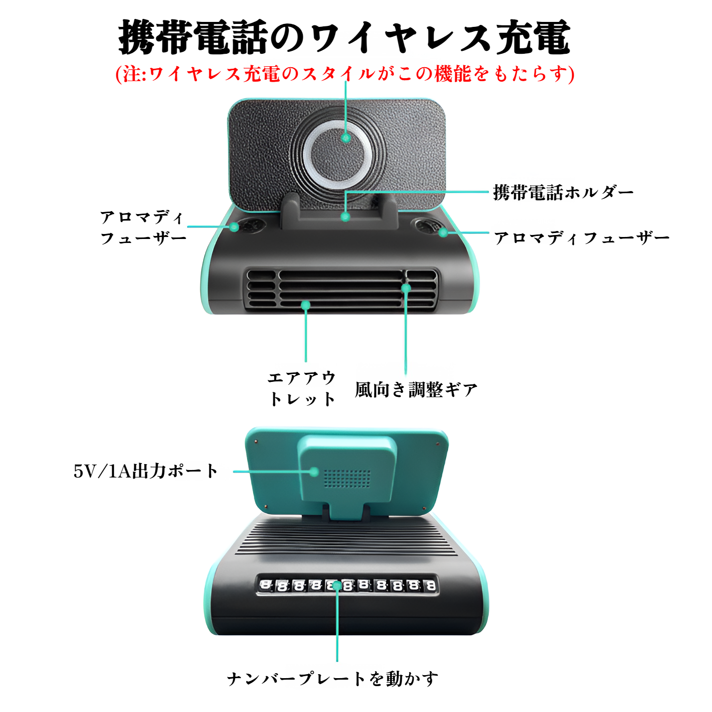 静音設計の多機能車載ファンのアップ画像