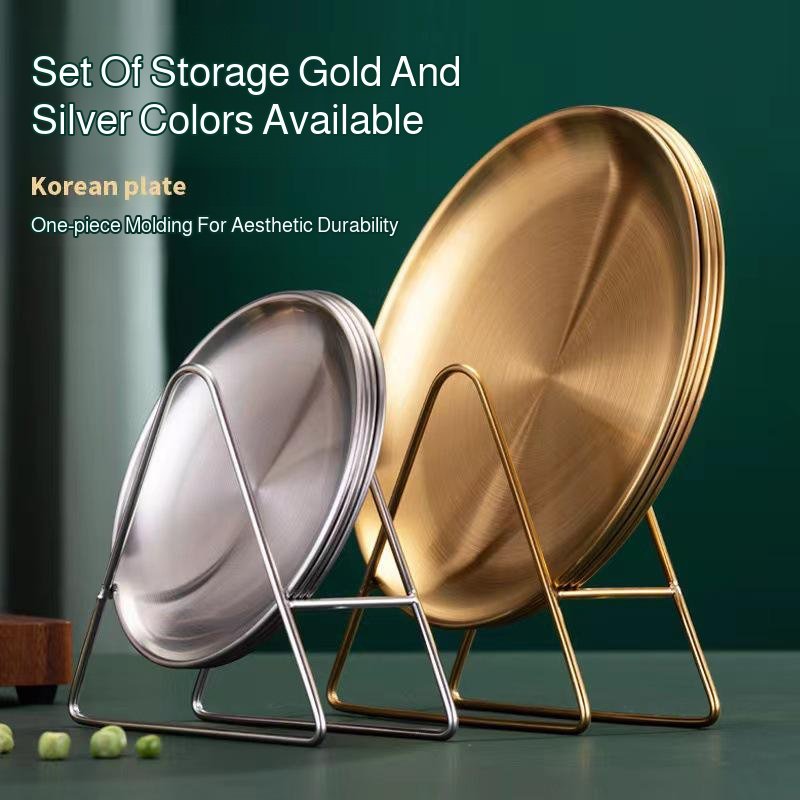 Čtvercový nerezový talíř na kosti s podstavcem a úložným stojanem pro domácnost, kulatý mělký talíř