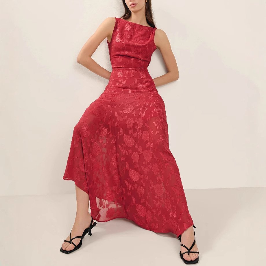 Sommer Spitzenrück Lace Zipper rotes unregelmäßiges Kleid