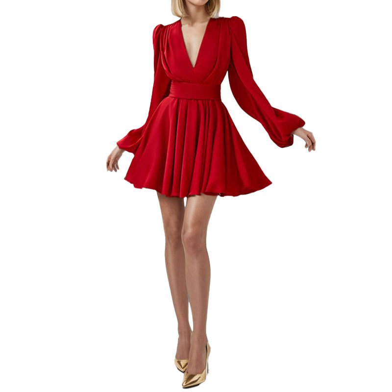 Europäisch-amerikanisches, elegantes, französisches, plissiertes, hoch tailliertes Kleid