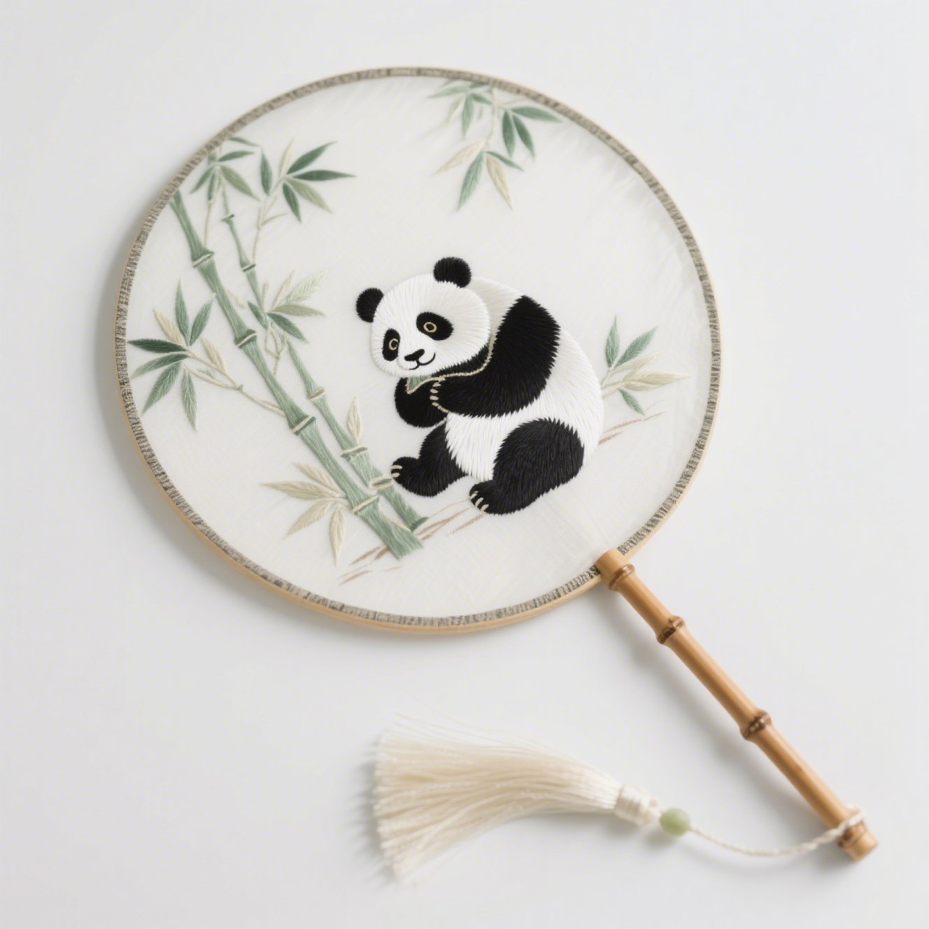 Detail ruční výšivky na vějíři – tradiční motiv