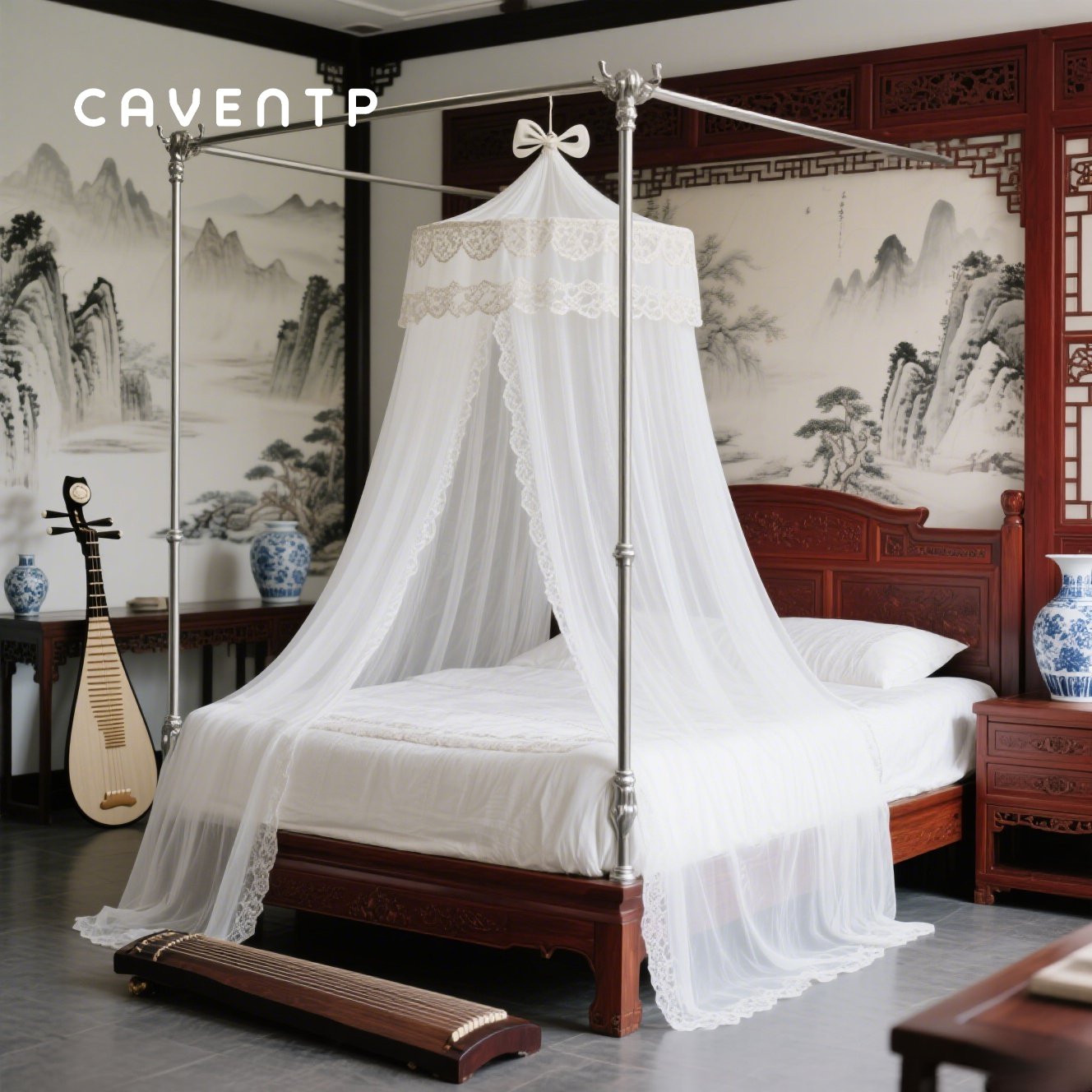 Moskitonetz für Erwachsene im Schlafzimmer aufgehängt