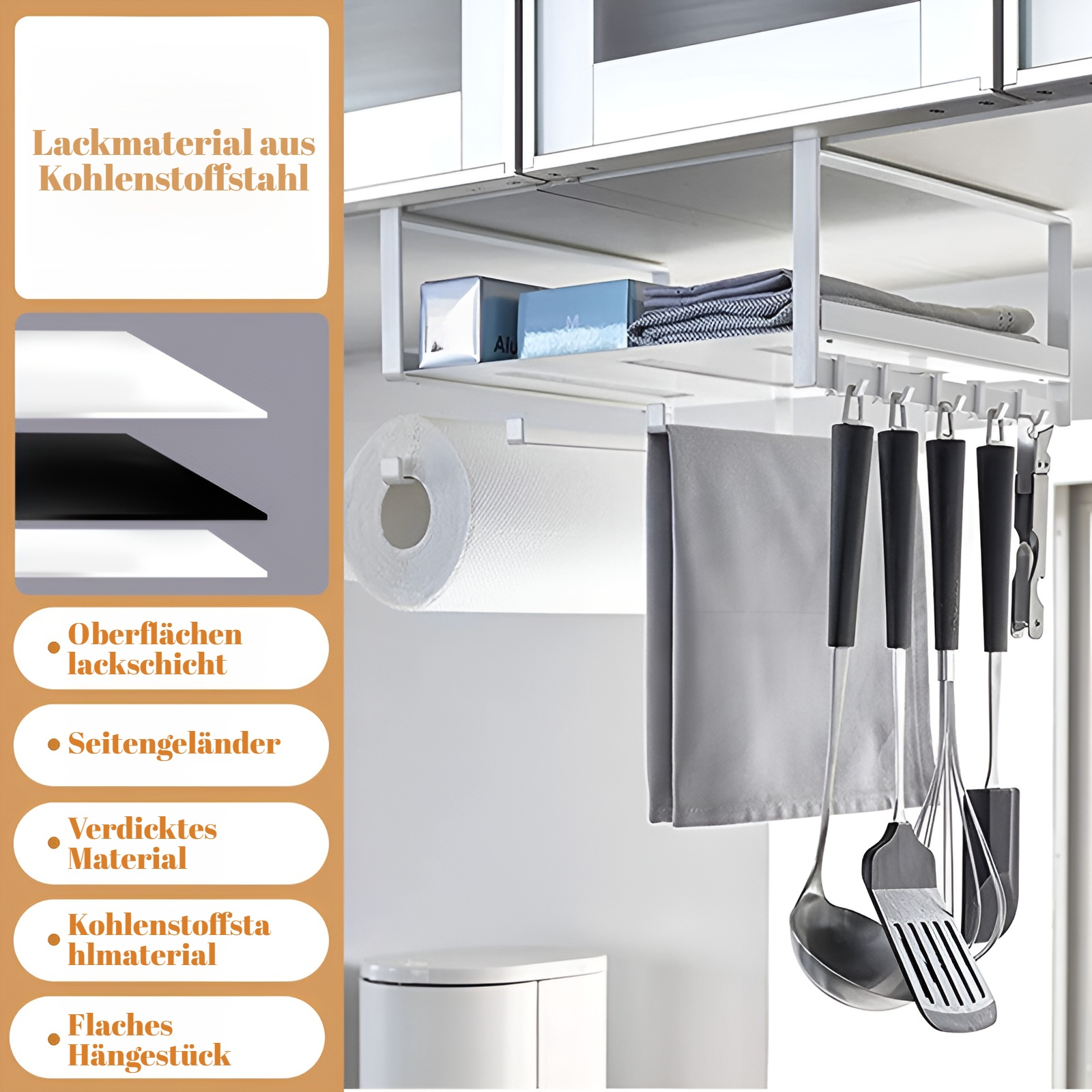 Modernes, einfaches, stanzfreies Hängeregal mit japanischen Haken für Küchenschränke, Multifunktions