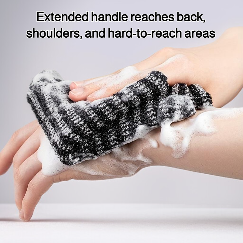 Long painless bath towel for gentle body cleaning