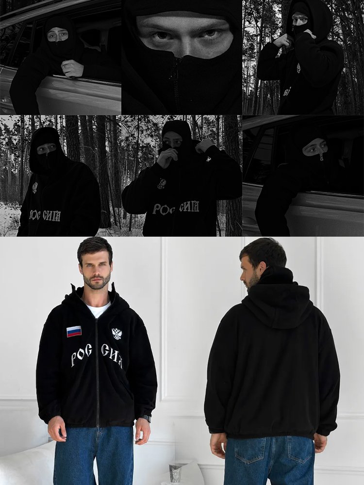 【المنتجات المصدَّرة إلى روسيا】سويت شيرت مبطن بالفرو ذو قبعتين للوقاية من البرد الشديد