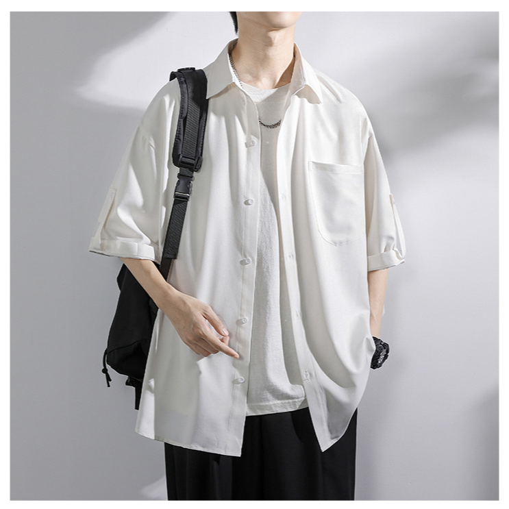 アイスドレープファッションシャツ 夏のルーズカップル薄手半袖シャツ タイドシャツ五分袖カジュアルシャツ