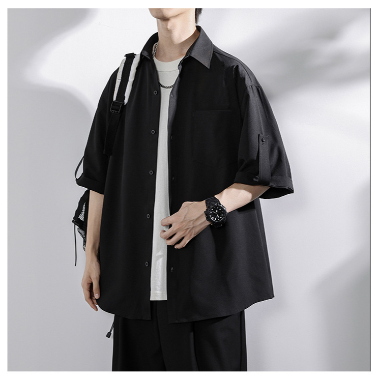 アイスドレープファッションシャツ 夏のルーズカップル薄手半袖シャツ タイドシャツ五分袖カジュアルシャツ