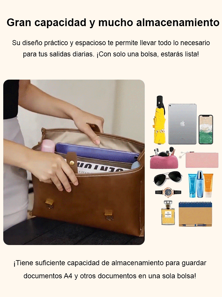 [Cada bolso es cosido a mano por artesanos durante 8 horas] Maletín portátil de cuero vintage