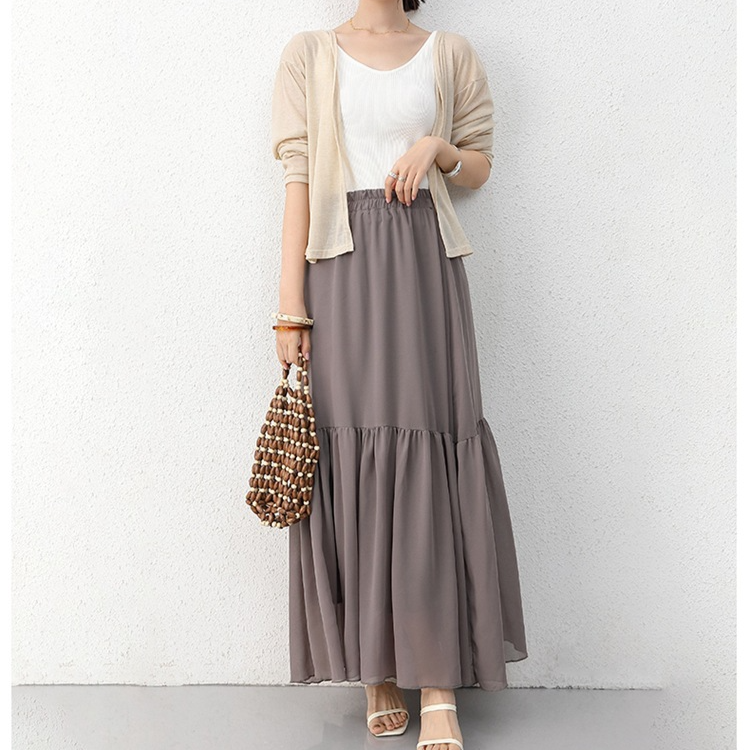 春夏ハイウエストカジュアルケーキスカートAラインスカート