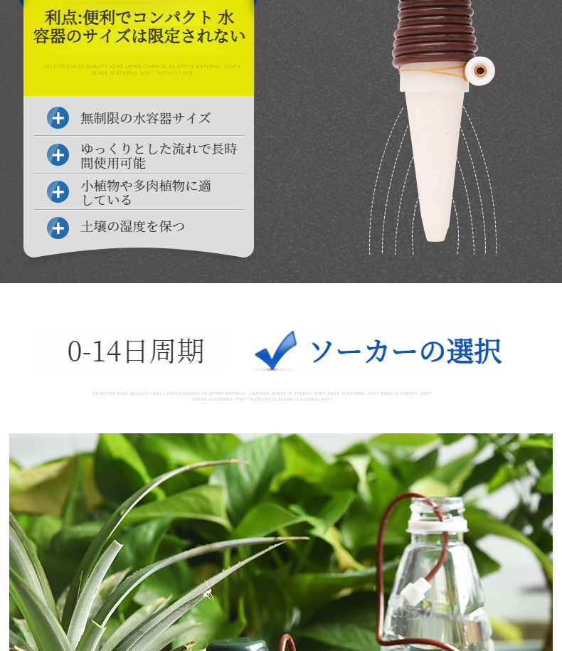 複数の植木鉢に浸漬給水器を使った例
