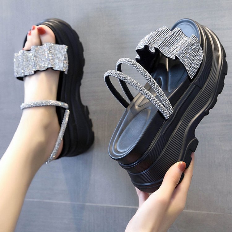 통굽 큐빅 슬리퍼