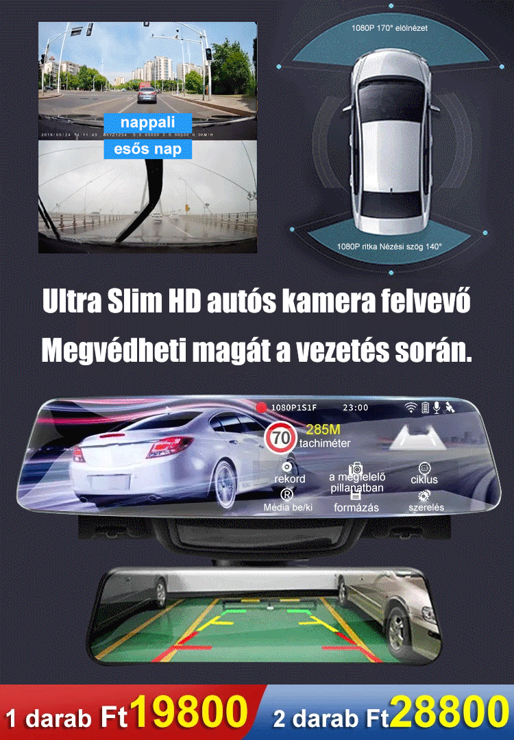Ultra vékony, HD autós rögzítőkamera