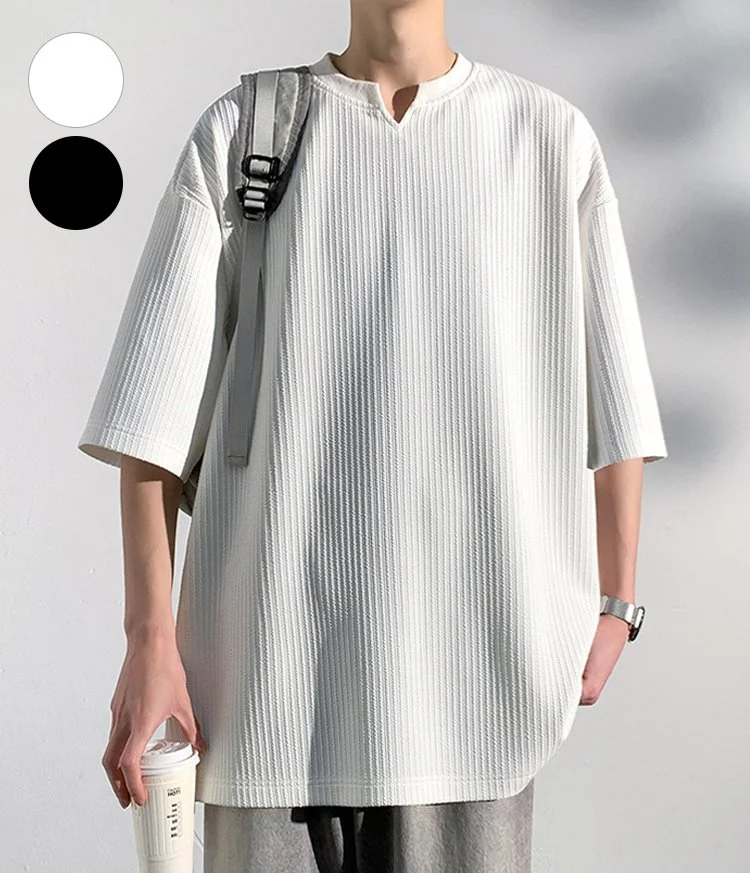 루즈핏 5부 풀오버 반팔티 착용 예시