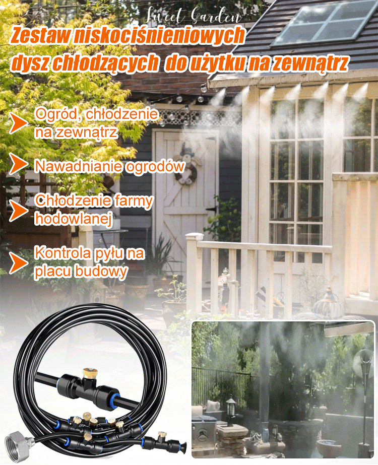 Zestaw niskociśnieniowych dysz chłodzących  do użytku na zewnątrz