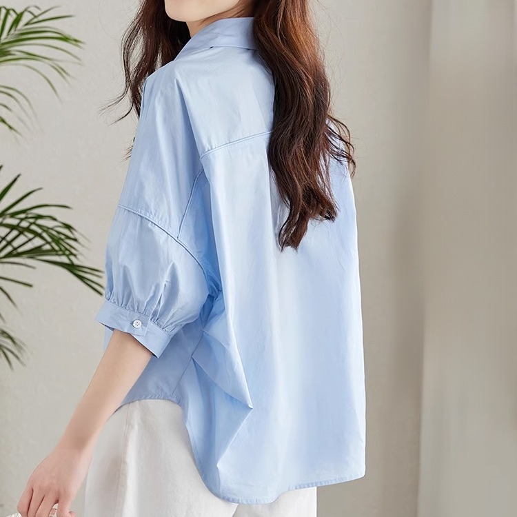 여성 패션 루즈핏 벌룬 소매 셔츠