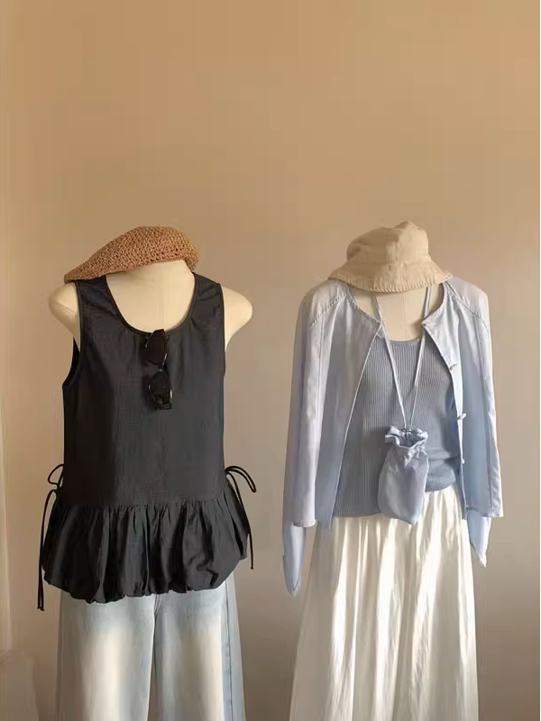 여성용 민소매 레이스업 플라워 버드 캐주얼 조끼