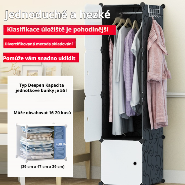 Volně kombinovatelná jednoduchá šatní skříň