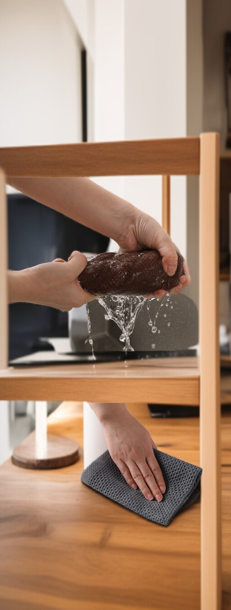 Detail struktury bavlněné utěrky s motivem včelích buněk