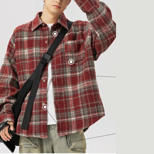 アメリカン・レトロ・カップル・ジャケット ゆったり長袖シャツ メンズ レディース ラペルポケットシャツ