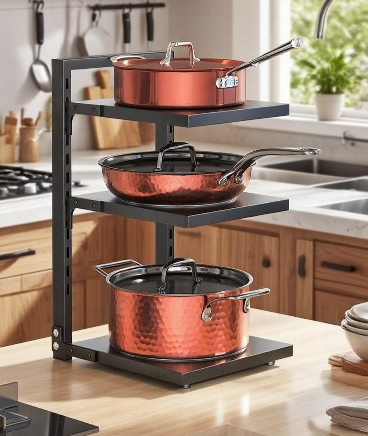 ชั้นวางหม้อหลายชั้นสำหรับห้องครัวดีไซน์ทันสมัย