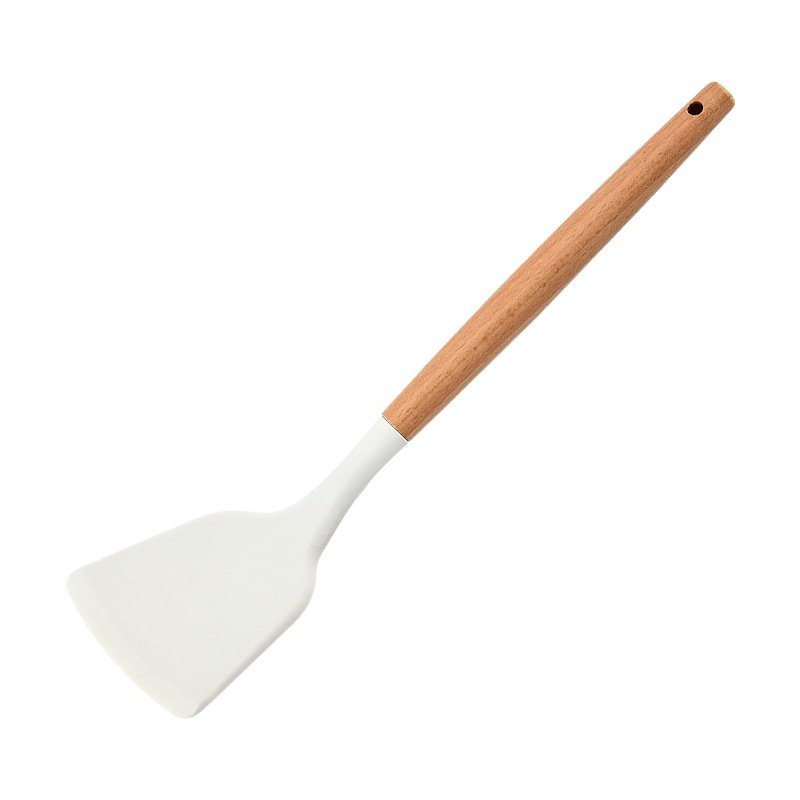 Wooden handle silicone kitchenware three-piece set soup spoon spatula kitchenware set non-stick stea
