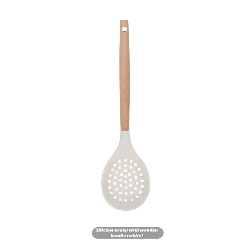 Wooden handle silicone kitchenware three-piece set soup spoon spatula kitchenware set non-stick stea