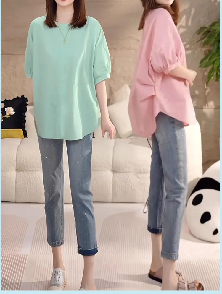 ゆったりシルエットのぽわん袖シャツコーデ例