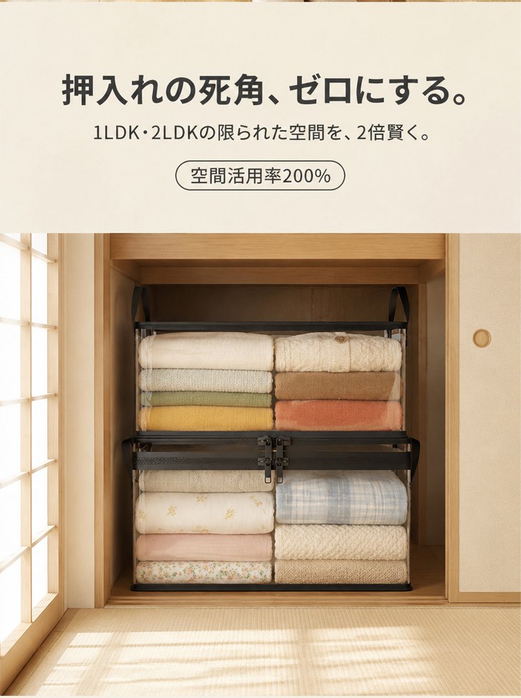 複数の透明な収納袋が並んだ画像