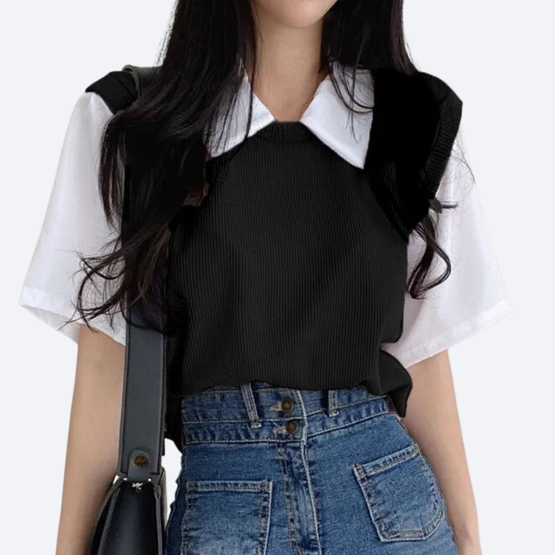 레이디 아카데미 룩 터틀넥 와이드 반팔