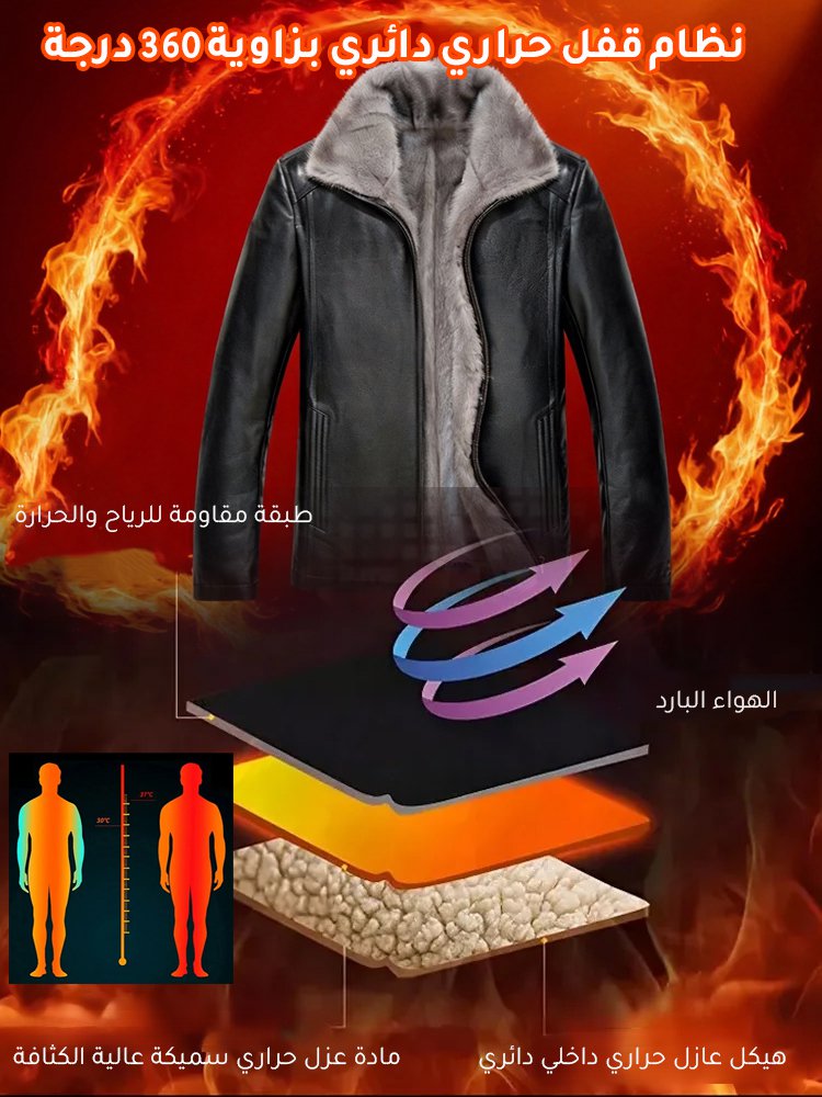 جاكيت جلدي رجالي مبطن وسميك 