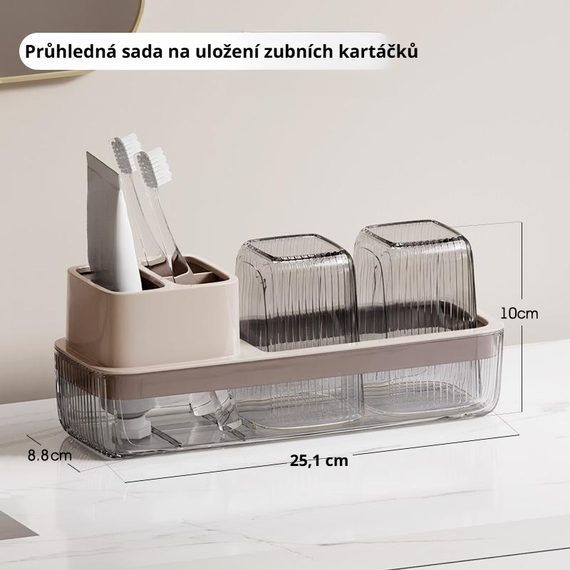 Průhledný držák na zubní kartáčky bez vrtání s kelímkem na ústní vodu