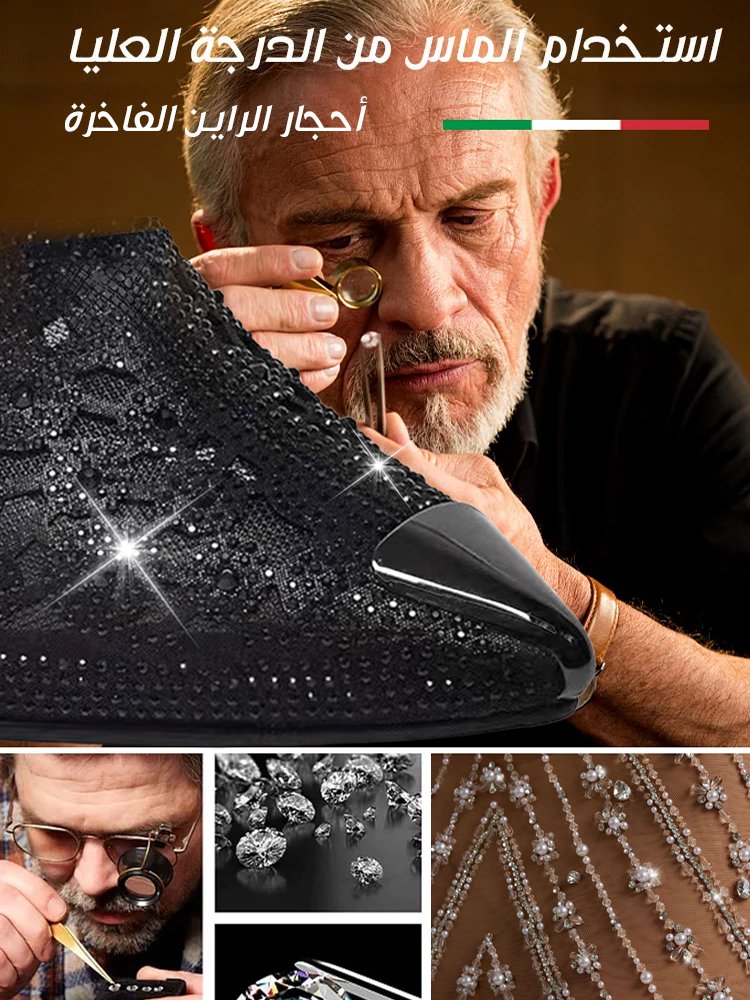 صندل راقي إيطالي من تول جيد التهوية مزين بكريستال لامع مع كعب عريض