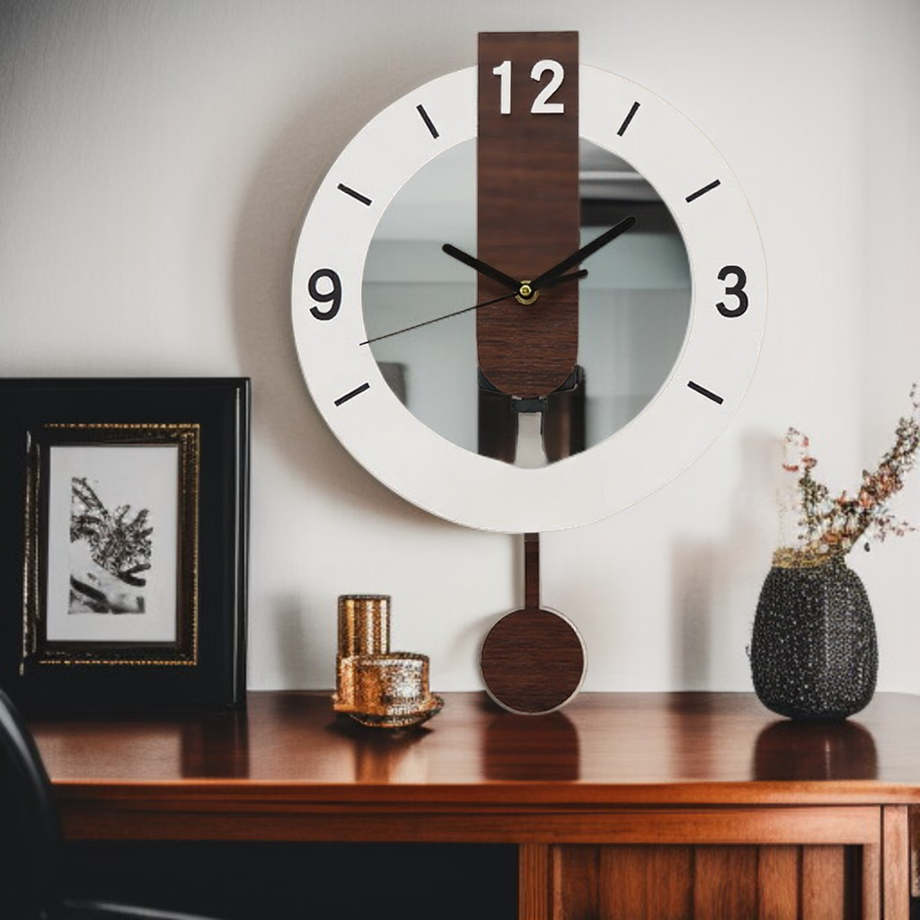 Modern simple wooden structure silent swing clock