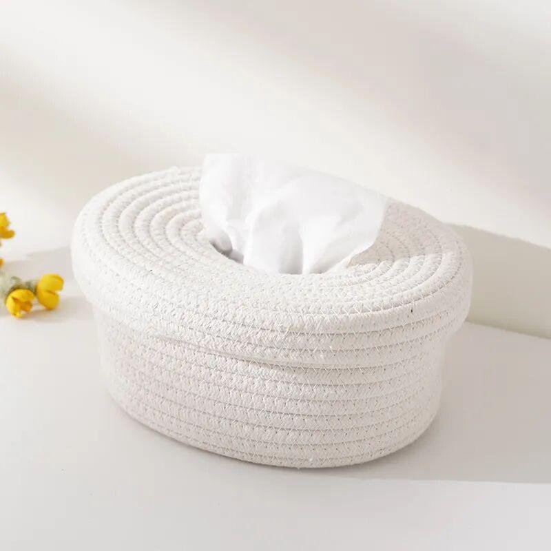 Boîte de rangement pour mouchoirs en corde de coton avec couvercle, pour salon et table à manger