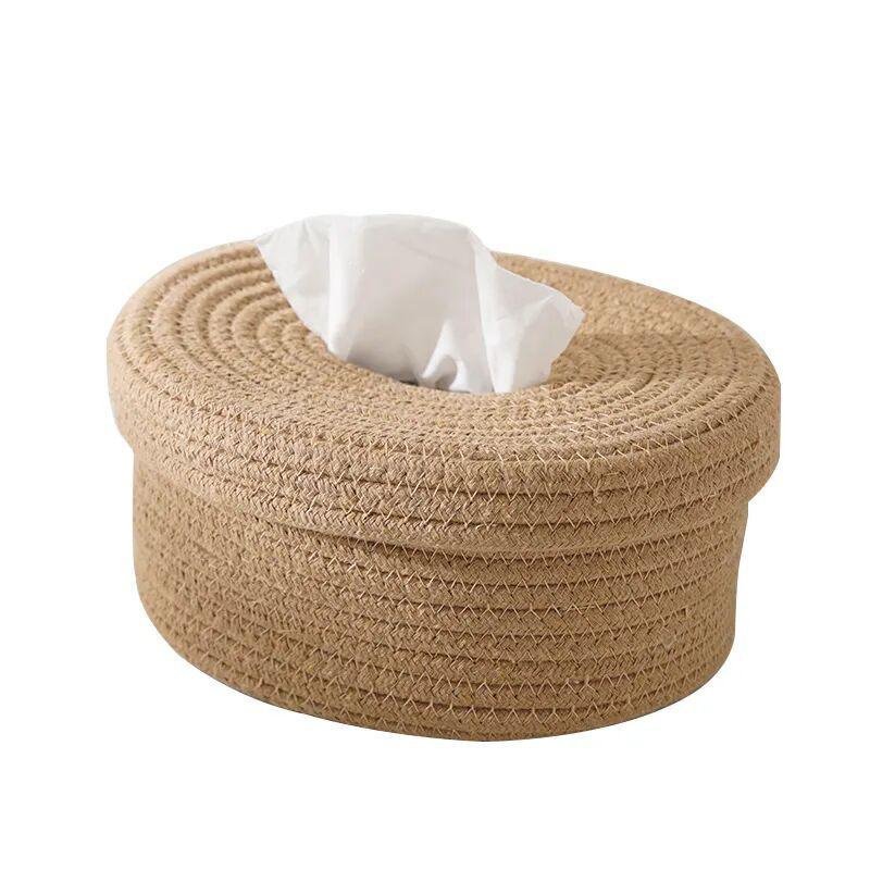 Cotton rope paper box with lid Nordic style living room dining table napkin storage box tissue box l
