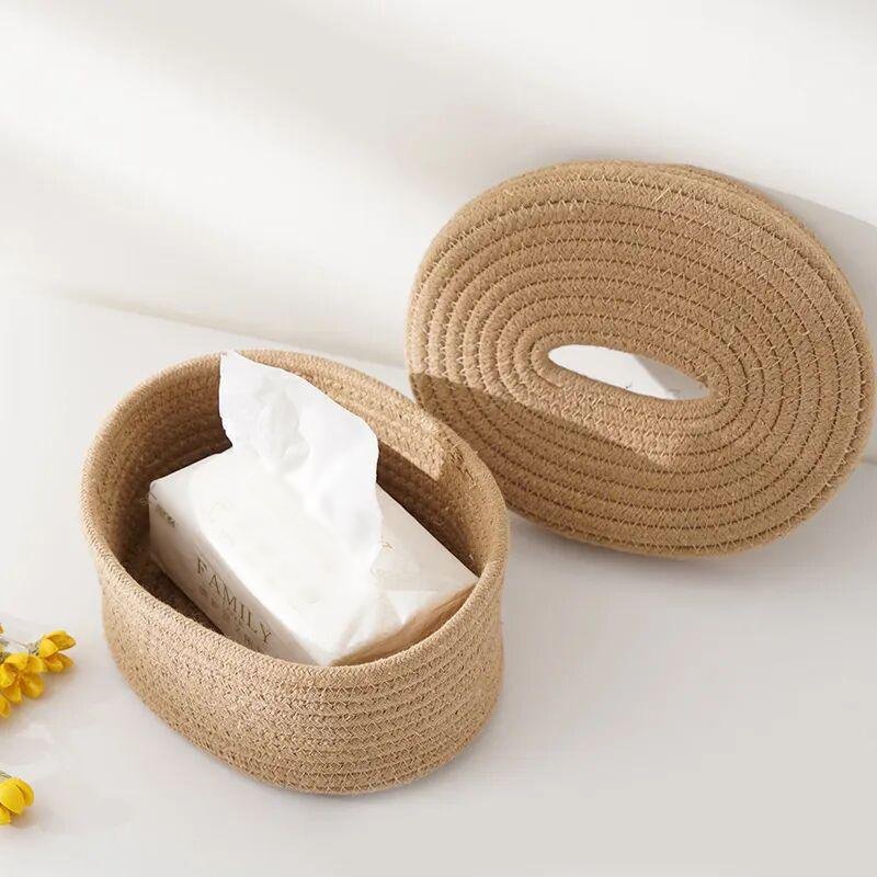 Boîte de rangement pour mouchoirs en corde de coton avec couvercle, pour salon et table à manger