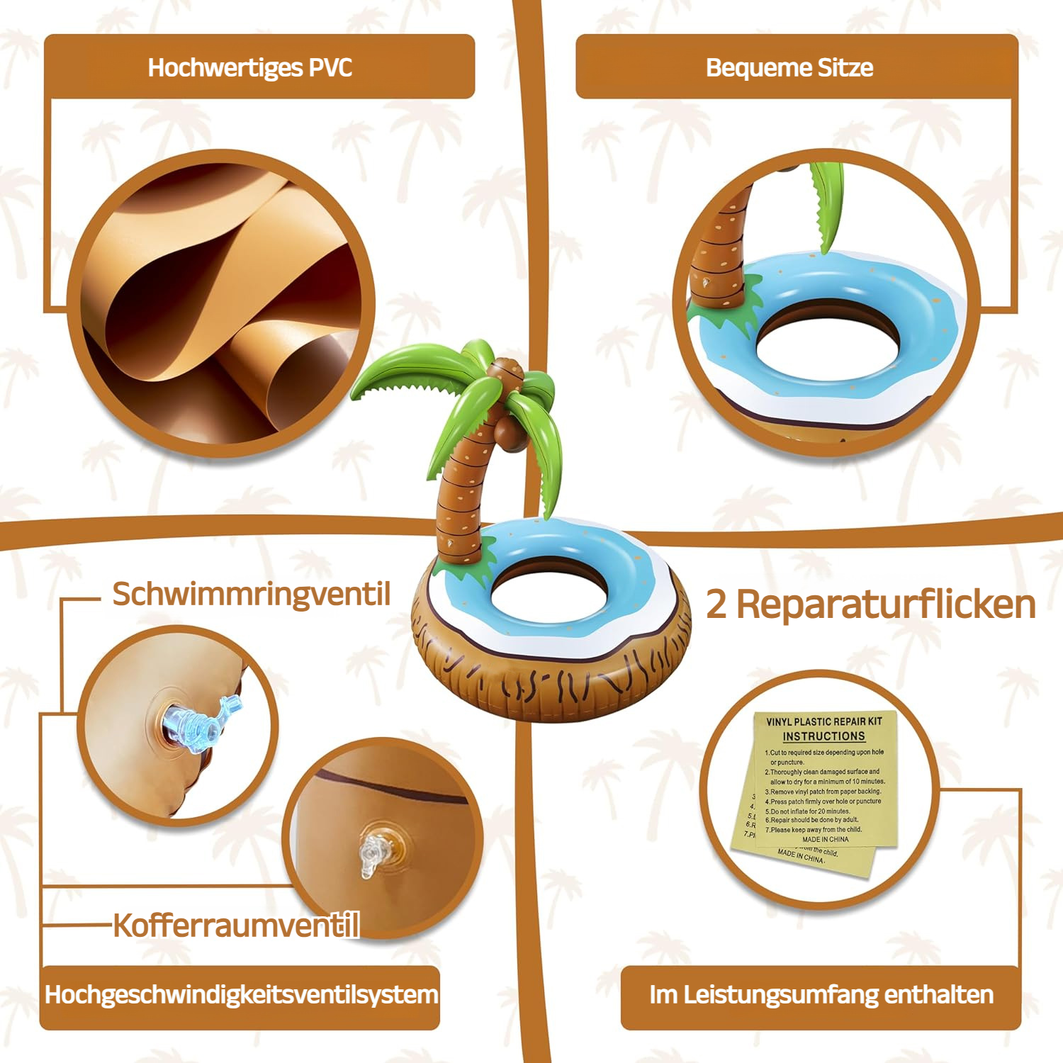 Kokosnussbaum-Poolspielzeug, aufblasbarer Schwimmring für Erwachsene, Sommer-Poolspielzeug, schwimme